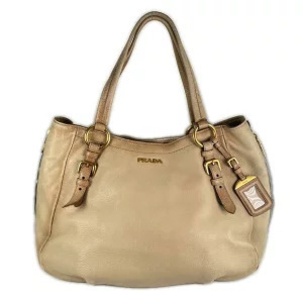 Prada Arque Vitello Daino Leather Hobo Shoulder Bag Tan